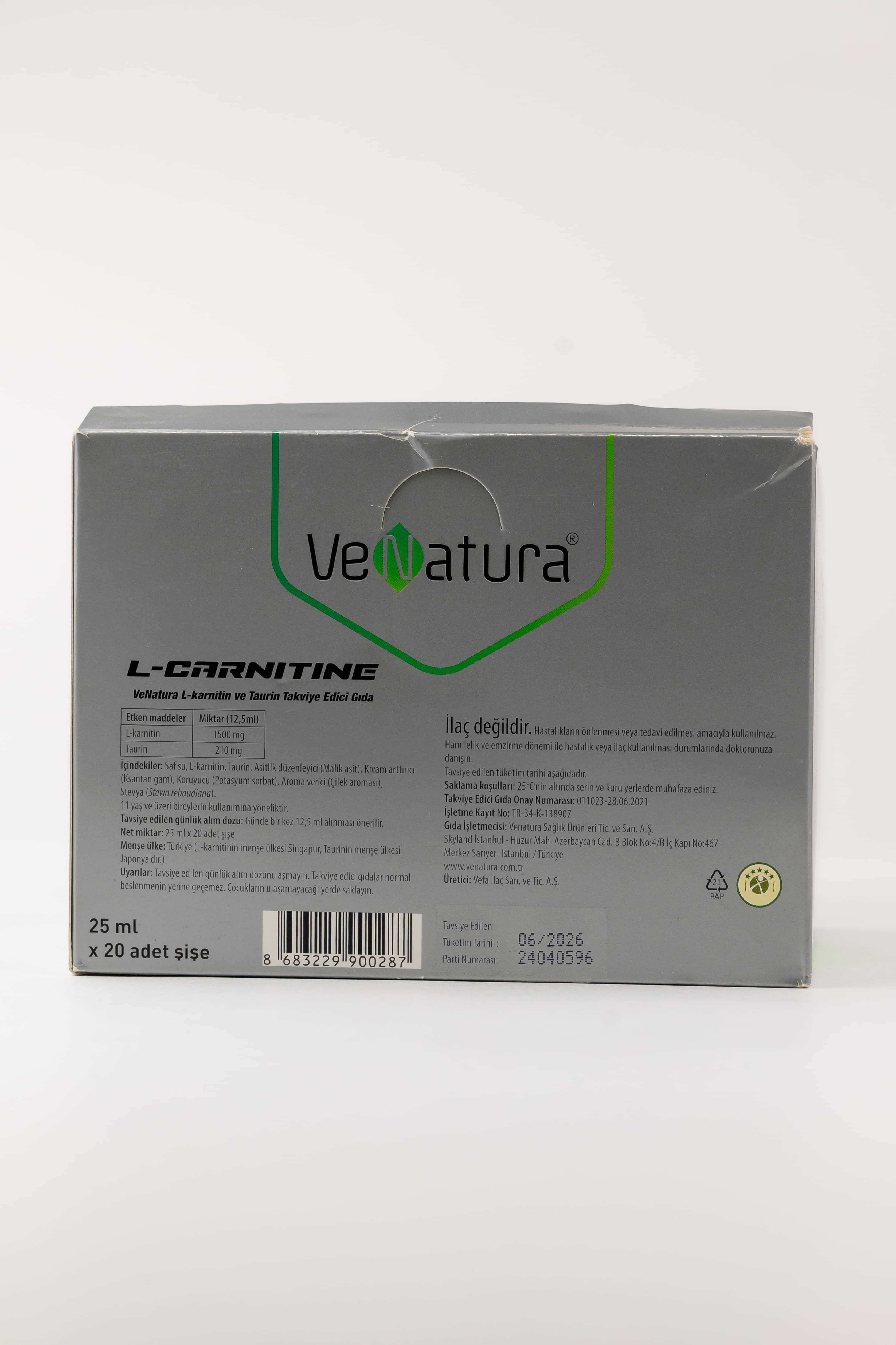 Venatura L-karnitin ve Taurin 25 ml x 20 Adet Şişe 9